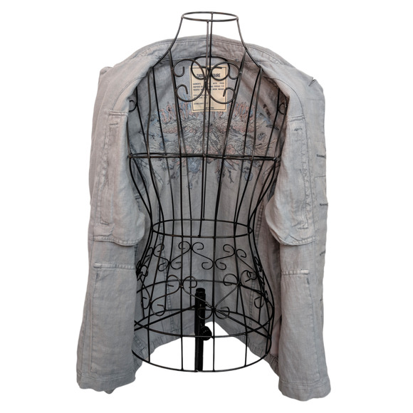 Zadig & Voltaire Kid Linen Glacier Blue Skull Embroidered Utility Jacket XS - Picture 10 of 12